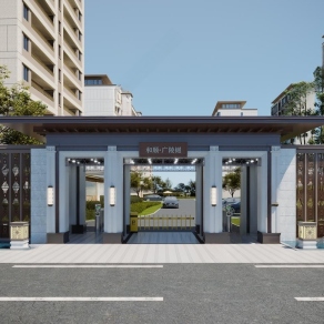 现代小区入口大门门3D模型下载